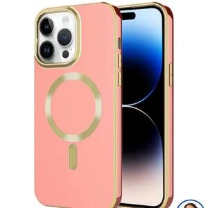 Apple iPhone 14 Pro Gold Bumper Soft Case with MagSafe Light Pink